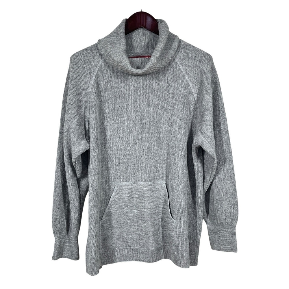 Beyond Threads Wool Alpaca Cowl Neck Sweater XL Gray Slouchy Kangaroo Pocket